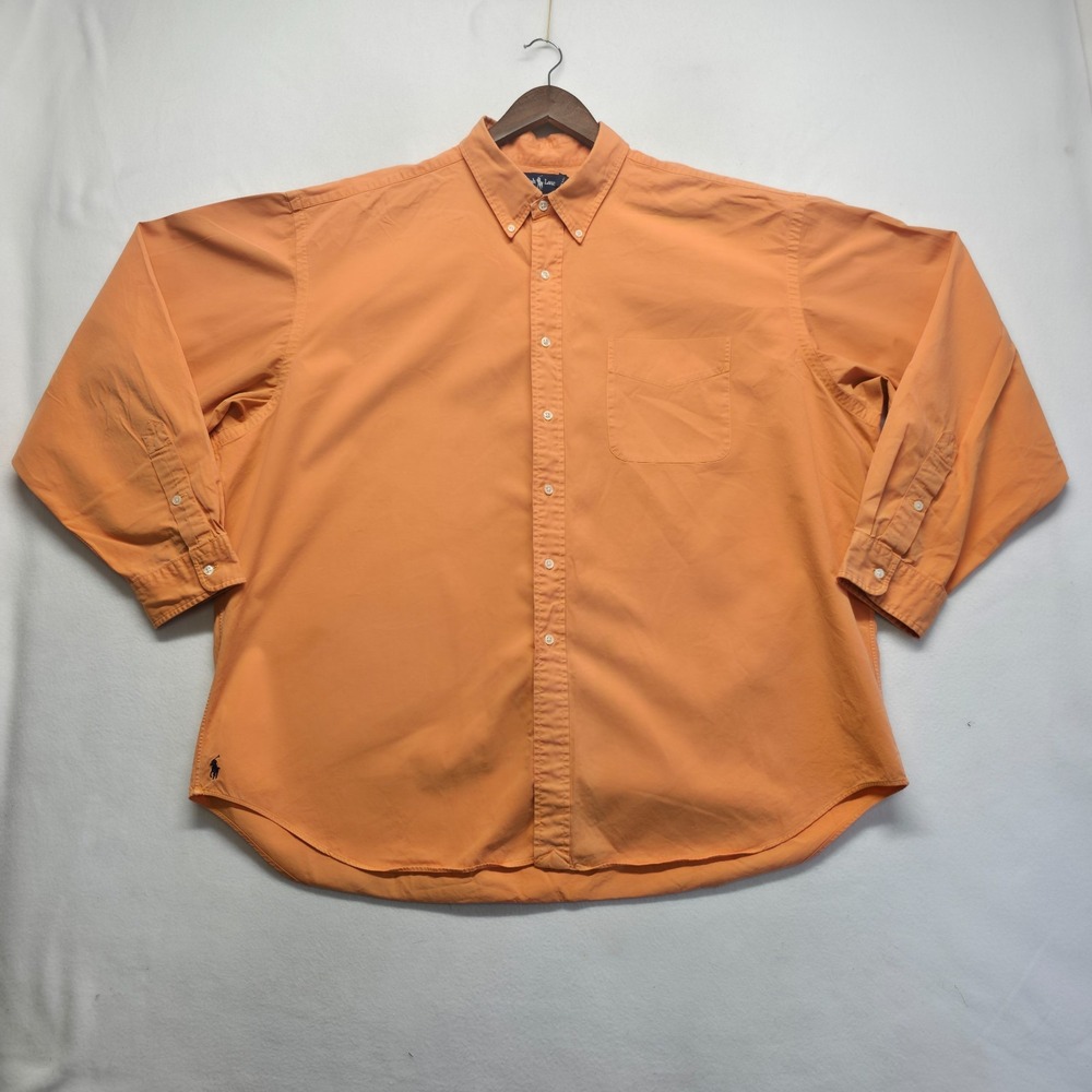 VTG 90s Ralph Lauren The Big Shirt XXL Button Down Solid Orange Bottom Hem Pony